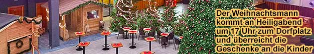 Der Weihnachtsmann kommt an Heiligabend um 17 Uhr zum Dorfplatz und überreicht die Geschenke an die Kinder.